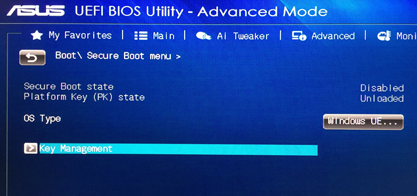 asus disable secure boot windows 10